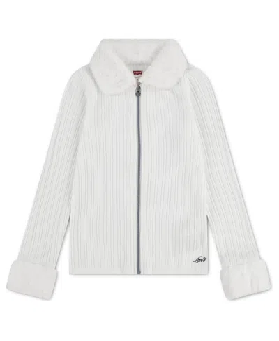 Levi's Kids' Girls' 7-16 Penny Line Ribbed-knit Faux-fur Cardigan In Green
