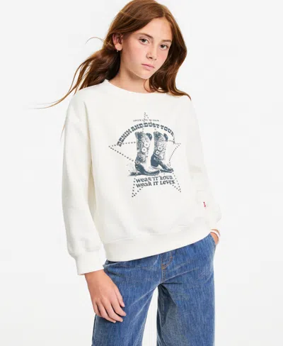 Levi's Kids' Girls' S-xl Denim Tour Crewneck Sweatshirt In White