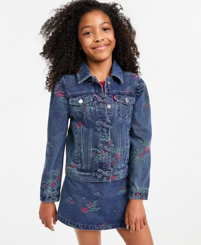 Levi's Kids' Girls' S-xl Floral Jacquard Trucker Jacket With Bows In Blue