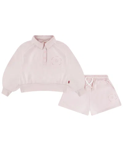 Levi's Babies' Girls Toddler 2t-4t Collar Sweatshirt And Shorts, 2-piece Set In Pink