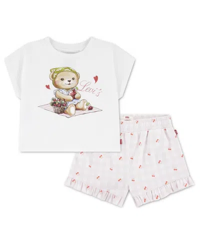 Levi's Babies' Girls' Toddler 2t-4t Crewneck T-shirt And Shorts, 2-piece Set In White