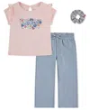 Levi's Girls Toddler 2t-4t Ruffle Shoulder Top, Pants, And Scrunchie, 3-piece Set In Pink