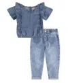 Levi's Girls Toddler 2t-4t Ruffle Top And Heart Pocket Pants, 2-piece Set In Blue
