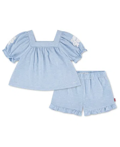 Levi's Babies' Girls' Toddler 2t-4t Peasant Top And Shorts, 2-piece Set In Blue