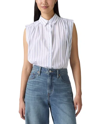 Levi's Gracen Top Women's White Striped Cotton Button Front Blouse Pall97