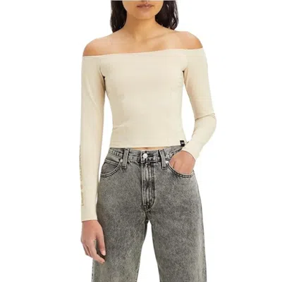 Levi's Graphic Lexie Bardot Top Women Sand Slim Fit Off Shoulder Crop Frog426 In Multi