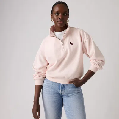 Levi's Graphic Vintage Boxy Quarter Zip Sweatshirt In Pink