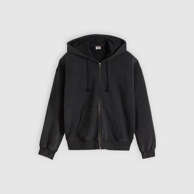 Levi's Grunge Wash Hayes Boxy Full-zip Sweatshirt In Black