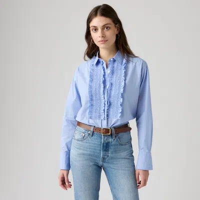 Levi's Harlie Boyfriend Tuxedo Ruffle Shirt In Blue