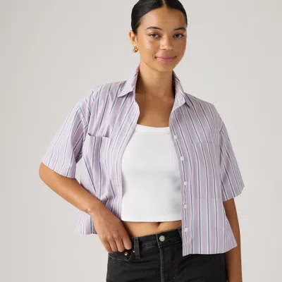 Levi's Harlie Short-sleeve Cropped Button Down Shirt In Blue