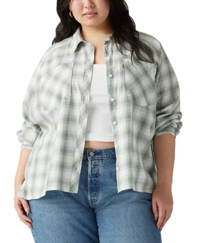 Levi's Harrison Shirt Womens Green Plaid Cotton Long Sleeve Button-up Fts1195 In Multi