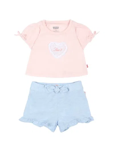 Levi's Heart Appliqué Ruffled Babywear In Pink