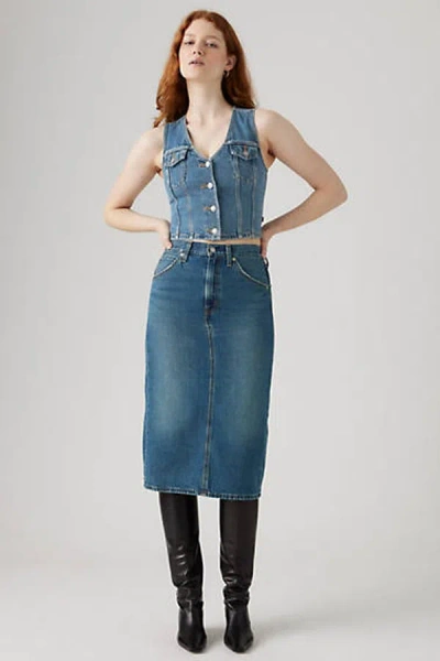 Levi's High Rise Back Slit Skirt In Blue