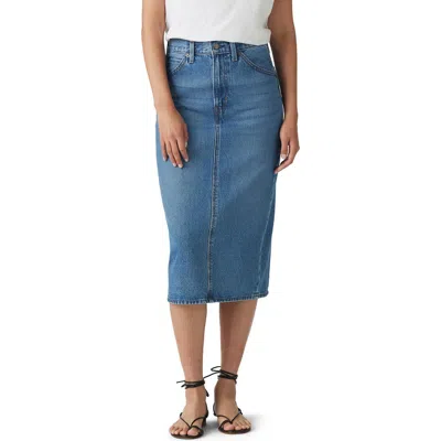 Levi's® High Waist Back Slit Denim Midi Skirt