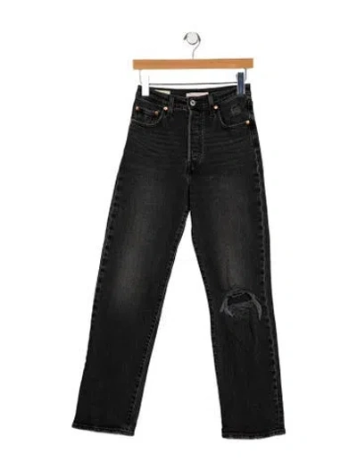 Pre-owned Levi's High-rise Straight Leg Jeans In Black