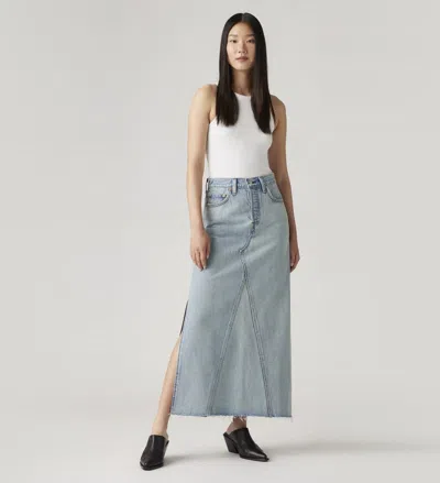 Levi's Icon Maxi Skirt Women's Blue Denim Cotton Mid Rise Button Fly Pall372 In Gray