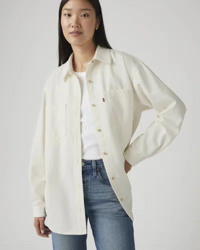 Levi's Iris Overshirt Women Cream 100% Cotton Button Front Long Sleeve Pall178 In White