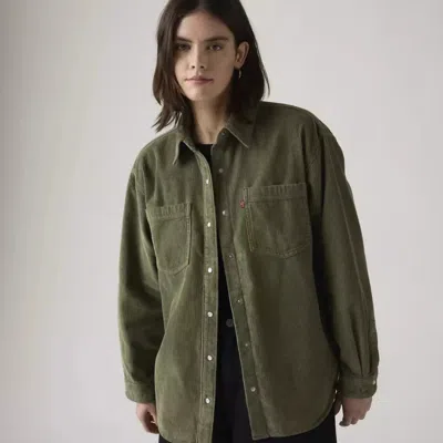 Levi's Iris Overshirt Women's Green Corduroy Cotton Snap Button Relaxed Jax1460