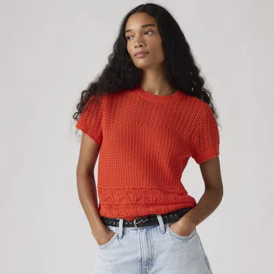 Levi's Isabelle Crochet Short Sleeve Sweater In Red