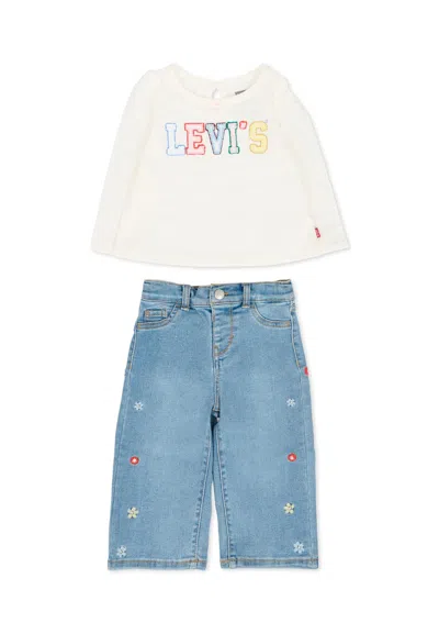 Levi's Ivory Suit For Baby Girl With Flowers In White