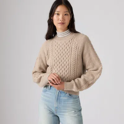 Levi's Jolie Cable Crewneck Sweater In Tan Heather