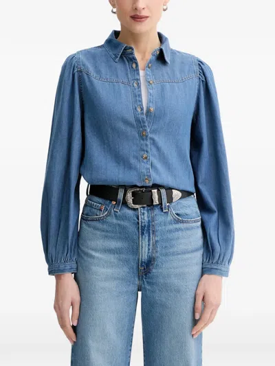 Levi's Journey Western Denim Puff-sleeve Shirt In Brown