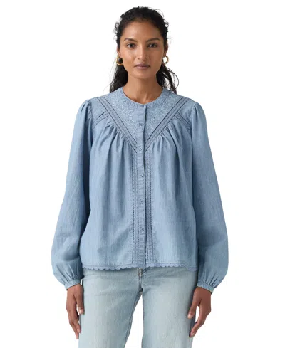 Levi's Juniors' Cleo Long-sleeve Blouse In Blue