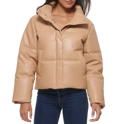 Levi's Juniors Faux Leather Bomber Puff Jacket In Biscotti In Brown