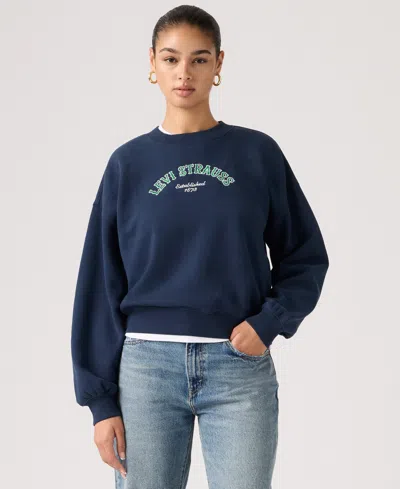 Levi's Juniors' Graphic Boxy Crew Neck Sweatshirt In Blue