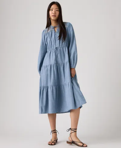 Levi's Seren Long-sleeve Midi Dress In Blue