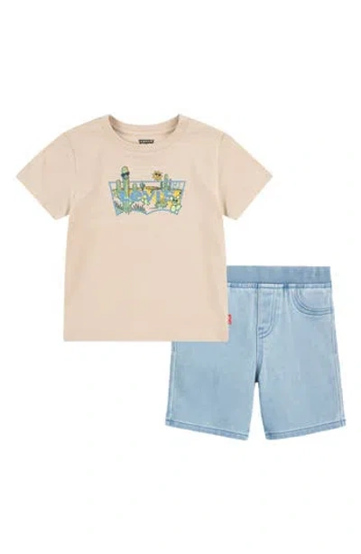 Levi's® Kids' Cactus Graphic T-shirt & Denim Shorts Set In Brown