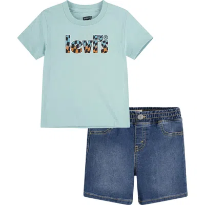 Levi's® Kids' Checker Logo Graphic T-shirt & Shorts Set In Blue
