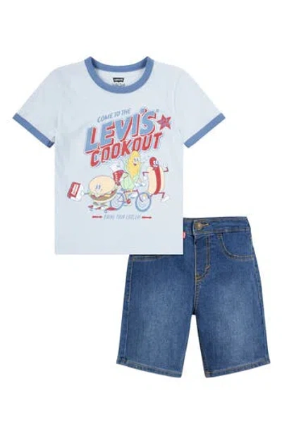 Levi's® Babies'  Kids' Cookout Ringer T-shirt & Shorts Set In Niagra Mist