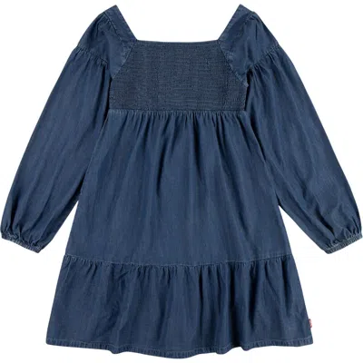 Levi's® Kids' Smocked Long Sleeve Tiered Dress In Pacific