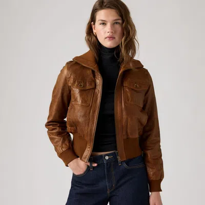 Levi's Kira Shrunken Leather Bomber Jacket In Multi