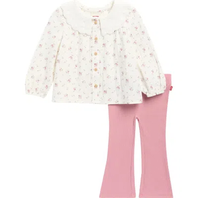 Levi's® Babies'  Lace Collar Long Sleeve Top & Flare Leggings Set In Pink