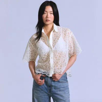 Levi's Lace Short-sleeve Button Down Blouse In White