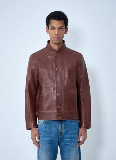 Levi's Button High-neck Leather Jacket In Brown