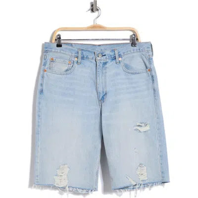 Levi's 469 Ripped Loose Denim Shorts In Blue