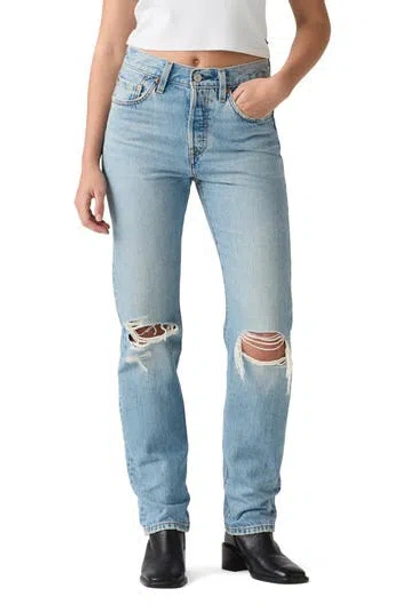 Levi's 501 Distressed Straight Leg Jeans In Blue