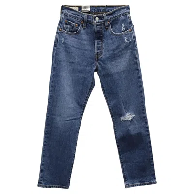 Pre-owned Levi's 501 Original Distressed Cropped Dark Wash Jeans In Blue Cotton