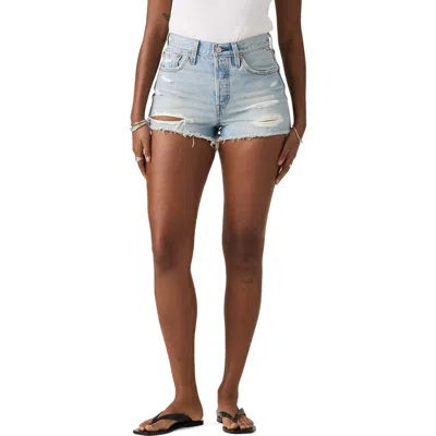 Levi's 501® Original High Waist Ripped Denim Cutoff Shorts In Blue