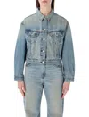 Levi's Cropped Denim Jacket With Button-up Front And Rhinestone Embellishments In Off Roading Trucker Dirty Blue