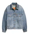 Levi's Cropped Denim Jacket With Button-up Front And Rhinestone Embellishments In Blue