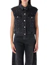 Levi's Womens Black 90s Shrunken Rhinestone-embellished Denim Trucker Vest Xs In Black