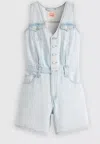 Levi's Vest Light Wash Button-front Denim Romper In Blue