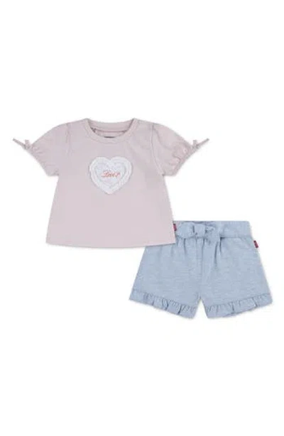 Levi's Babies'  Bow Logo T-shirt & Chambray Shorts Set In Pink