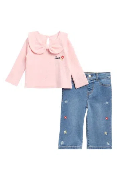 Levi's Babies'  Bow Top & Embroidered Jeans Set In Pink
