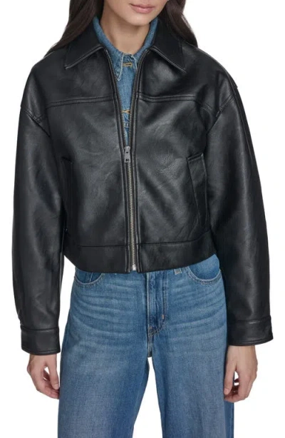 Levi's Boxy Faux Leather Bomber Jacket In Black