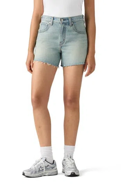 Levi's Cinch Mid Thigh Raw Hem Denim Shorts In Blue